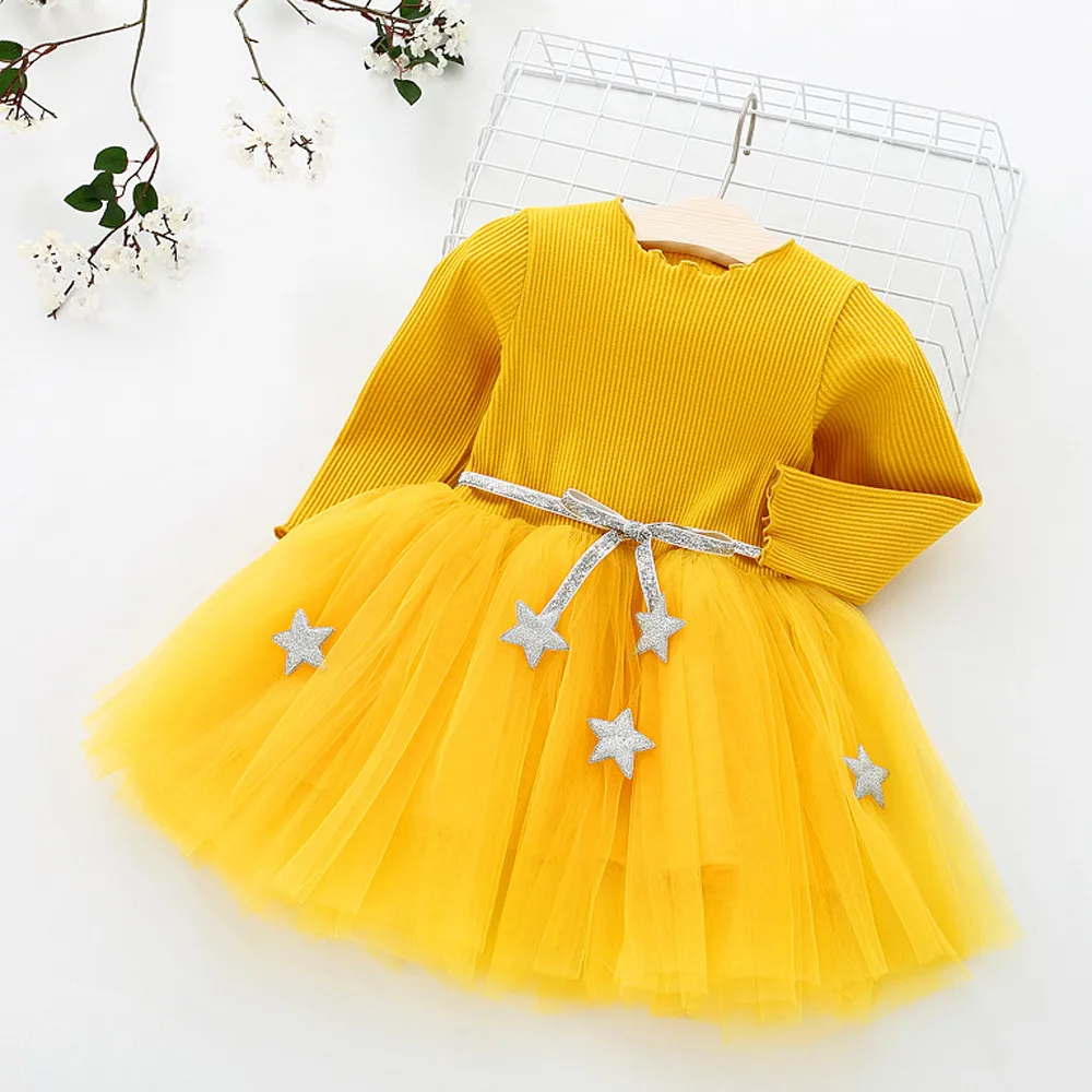 Vestido infantil/ г. модное платье одежда для маленьких девочек с длинными рукавами и звездами праздничные платья принцессы подарок на первый день рождения