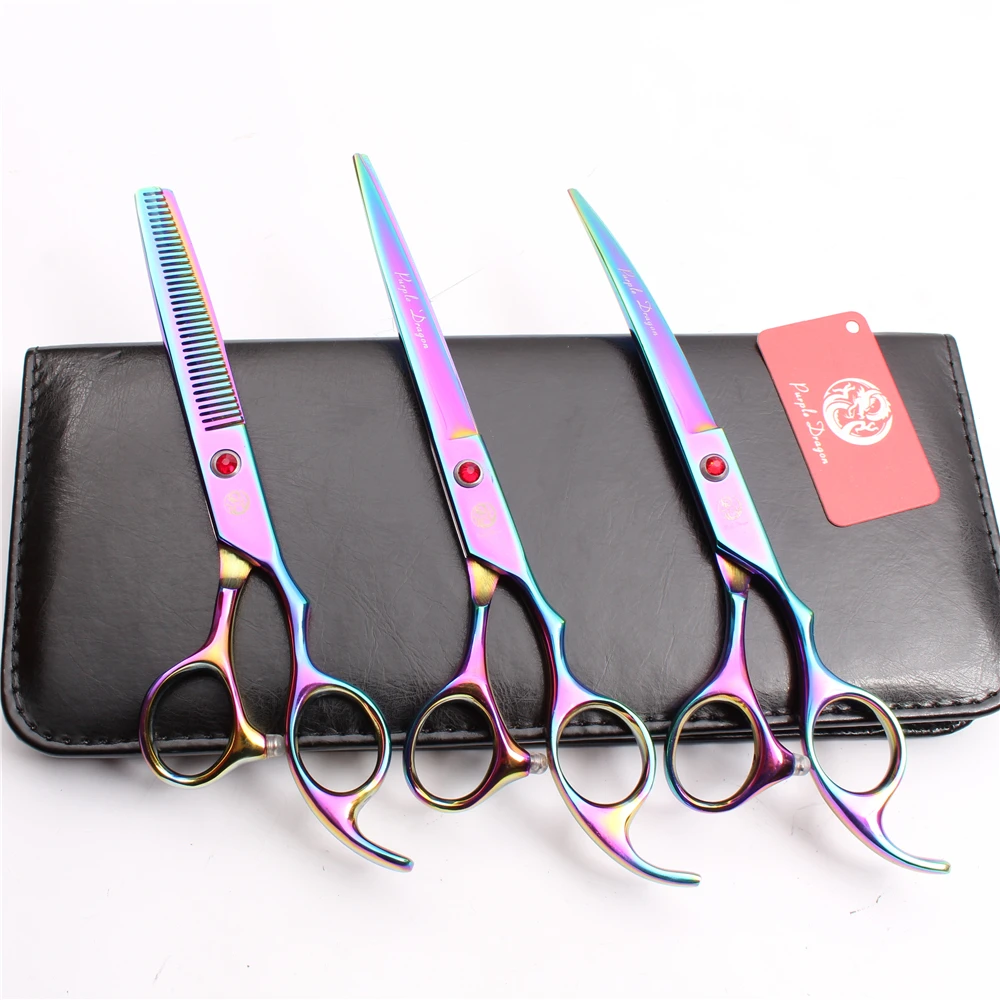 

Z3003 3Pcs 7'' Multicolor JP Steel Cutting Shears + Thinning Scissors + Down Curving Shears Professional Pets Hair Scissors Suit