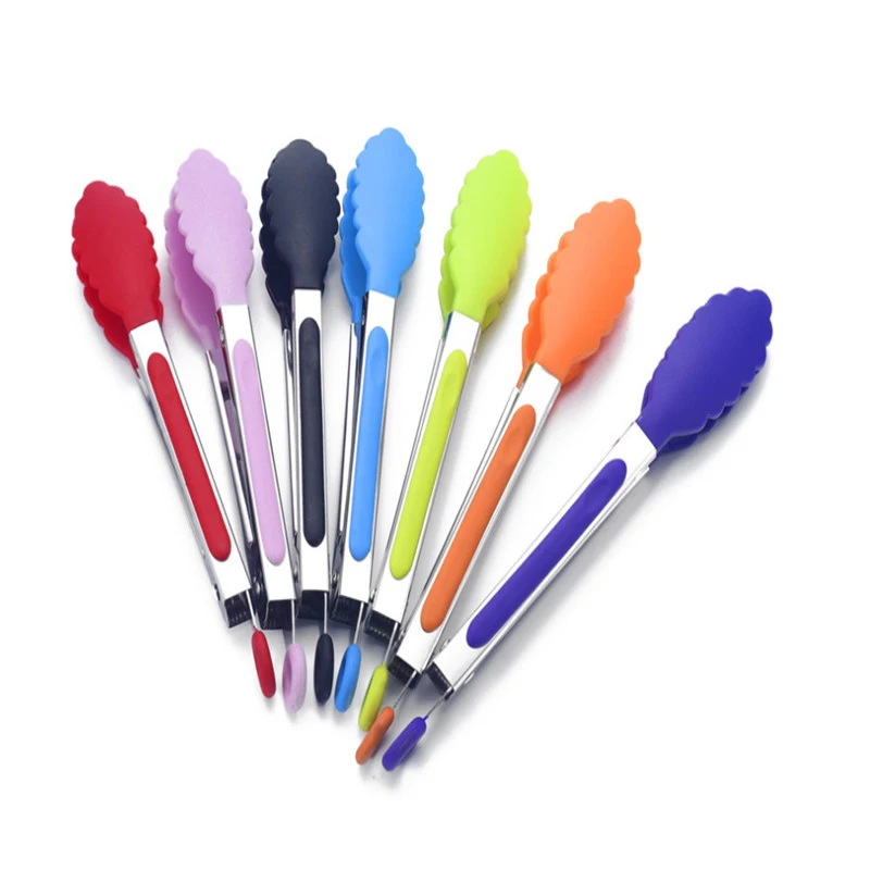 

1 Pc Kitchen Accessories NEW Silicone Kitchen Cooking Salad Serving Stainless Steel Handle Utensil Kitchen Tools Seven colors