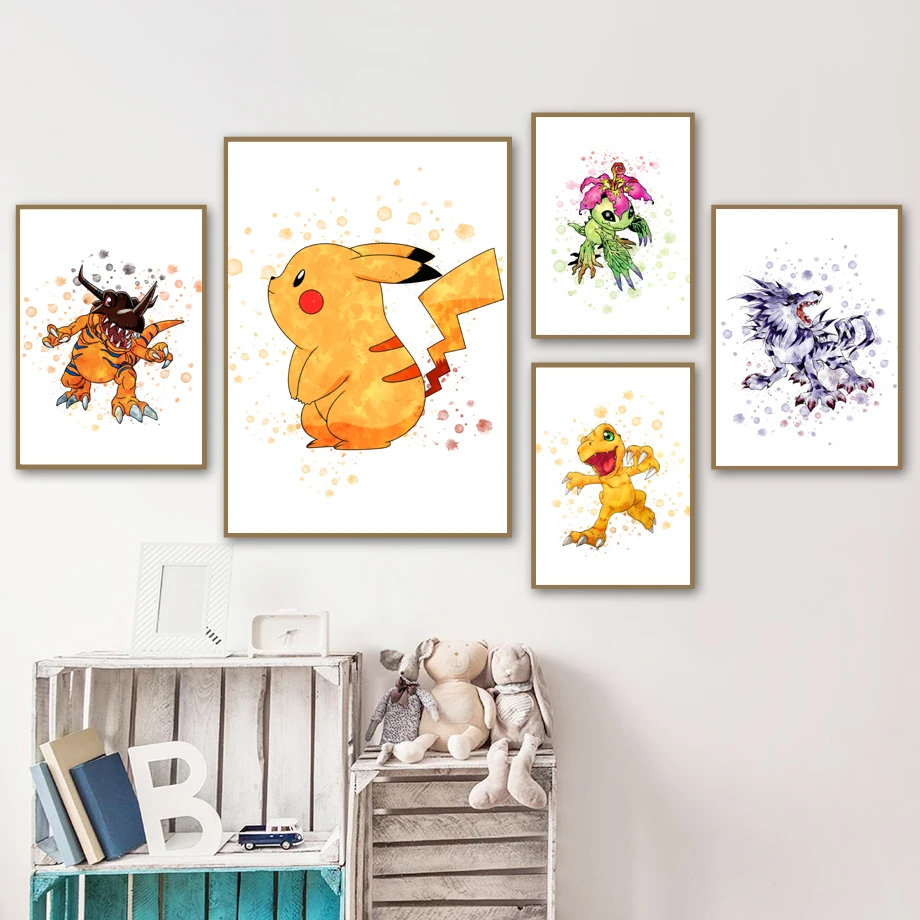 

Kids Room Nursery Decor Watercolor Pokemon Pock Monster Pikachu Wall Art Canvas Painting Nordic Posters And Prints Wall Pictures