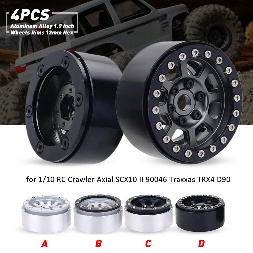 4PCS Aluminum Alloy 1.9 inch Wheels Rims 12mm Hex for 1/10 RC Crawler Axial SCX10 II 90046 Traxxas TRX4 D90