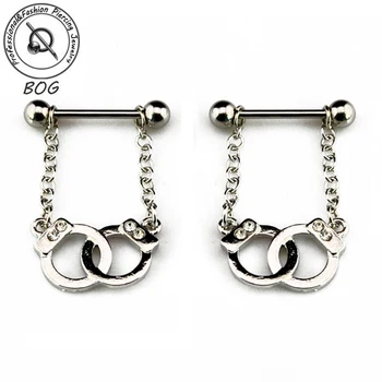 

BOG-Pair Nipple Piercing Rings With Handcuffs Gun Dangle Body Piercing Jewelry