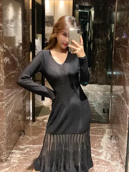 

Hight quality hot sale fashion dress sexy women V-neck Empire See-Through night club celebrity body con dresses wholesale