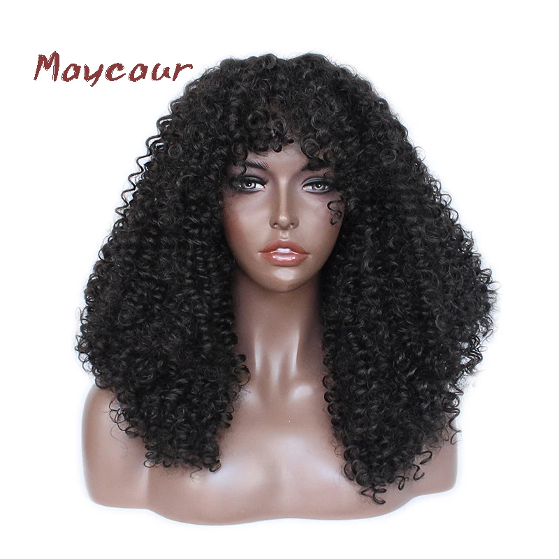 Maycaur афро кудрявый парик термостойкий шелк топ синтетические волосы парики с челкой черный цвет