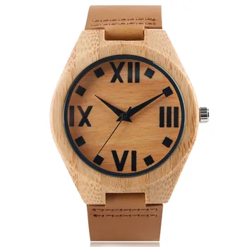 

Wooden Watches Quartz Watches Men Big Roman Numbers Face Sport Leather Bamboo Analog Casual Women 100% Nature Wood Wristwatches
