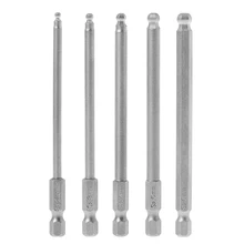 5 шт. 1/" шестигранный хвостовик 100 мм Магнитные шаровые торцевые биты с шестигранной отверткой набор сверл L15