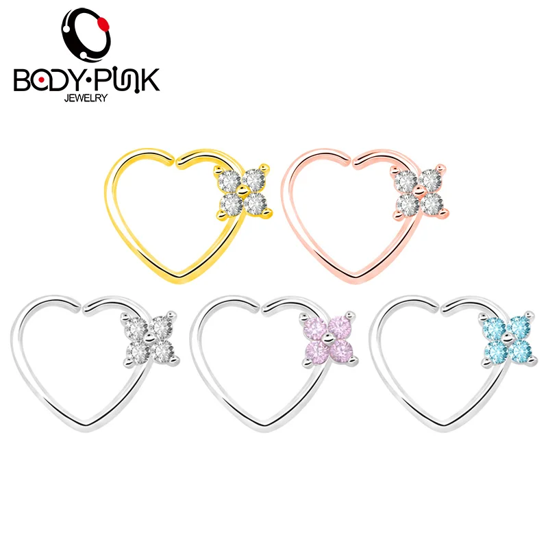 16G CZ Left Closure Daith Cartilage Tragus Earrings Septum Clicker Hinged Segment Nose Hoop Rings Septum Nose Tragus Piercing  (18)