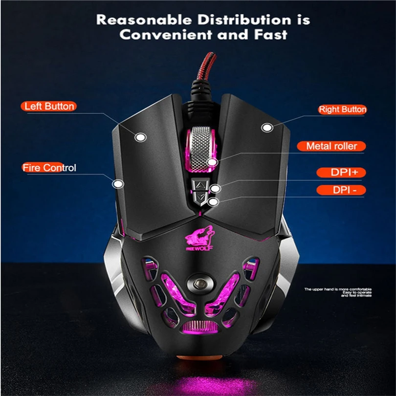 FREEWOLF USB Проводная игровая клавиатура Мышь механический компьютер PC Мышь мышей 2400 Точек на дюйм 6 кнопок для окна Mac компьютер A20