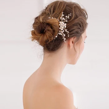 

1pc/lots Freshwater Pearl Bridal Hair Comb Hair Clips Wedding Hair Flower Gold Headband Hair Ornament Jewelry Accessories Woman