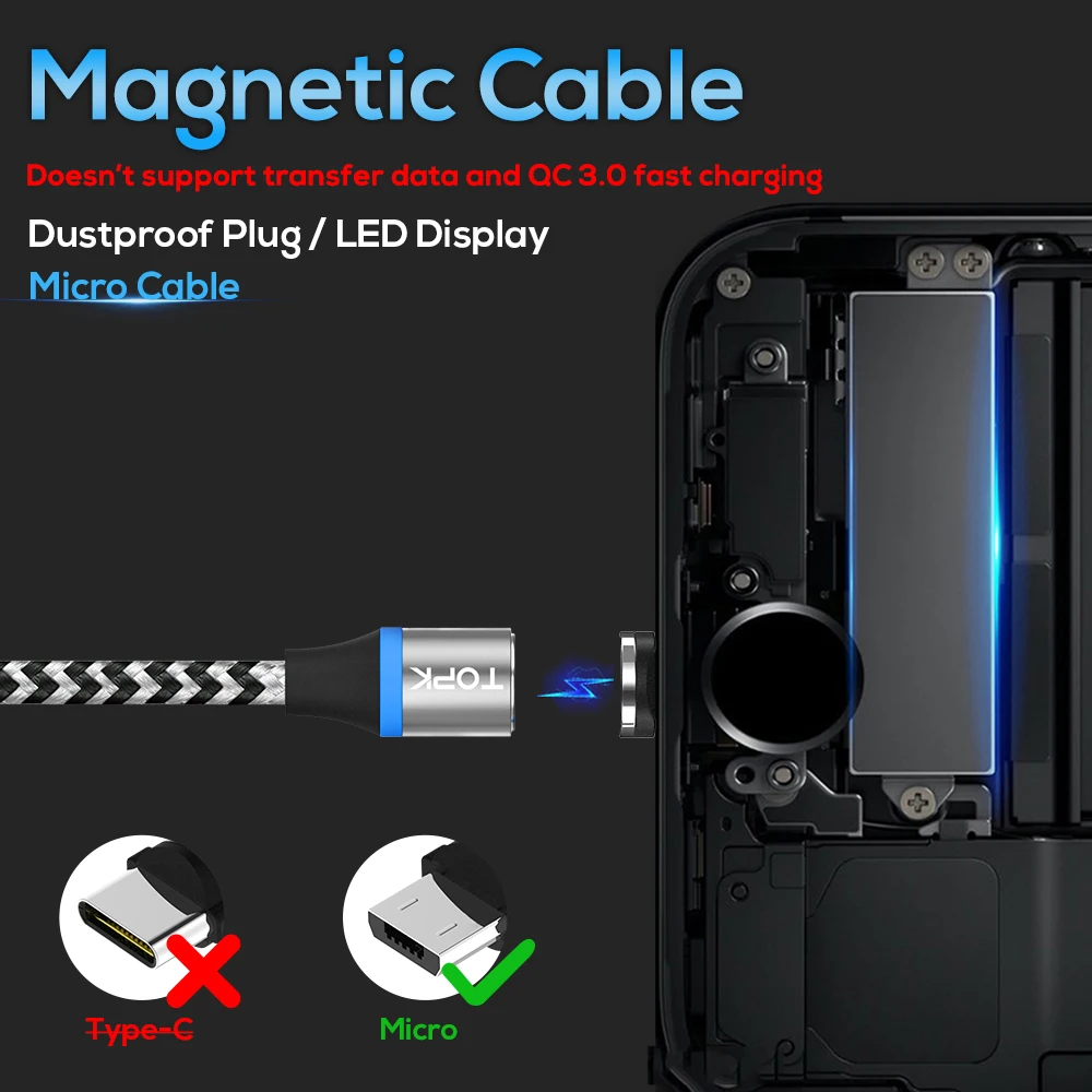 TOPK [5-Pack] RLine-R светодиодный магнитный кабель Micro USB для samsung