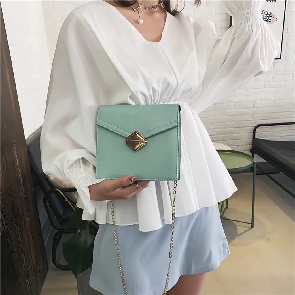 

Woman 2019 Tide Concise Oblique Satchel Joker Chain Package Western Style Smal Versatile Zipper Solid summer bag for women