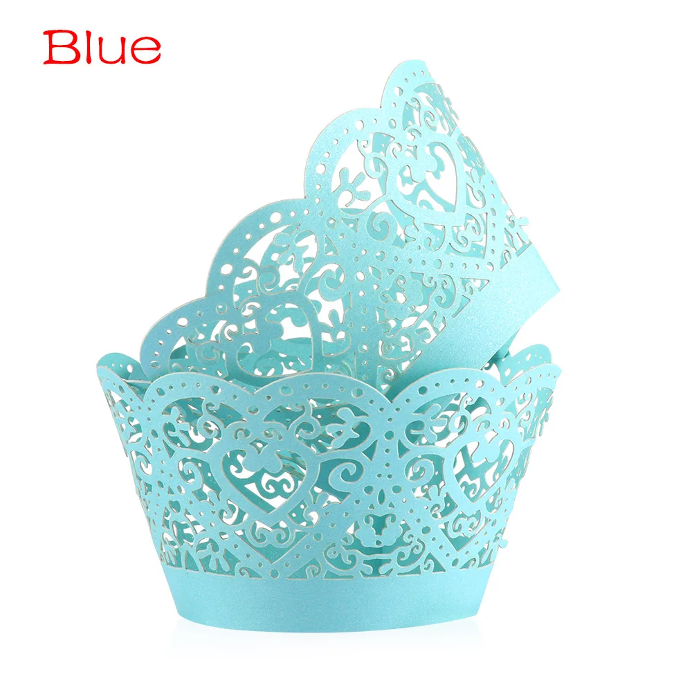 12Pcs/Lot Little Vine Lace Laser Cut Cupcake Wrapper Liner Baking Cup Hollow Paper Cake Cup DIY Baking Fondant Cupcake - Цвет: blue style2