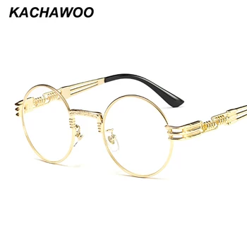 

Kachawoo vintage retro glasses men gold metal frame clear lens nerd round eyeglasses frame women decoration 2018 ochelari femei