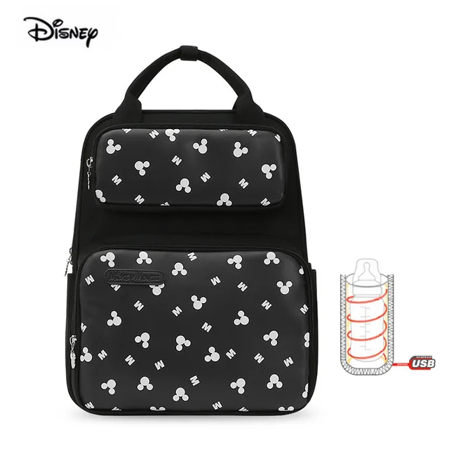 Disney, сумка для мамы, женская, многофункциональная, подгузник, детская, USB, бутылка, изоляция, сумка для беременных, большая емкость, рюкзак для подгузников, красный - Цвет: black