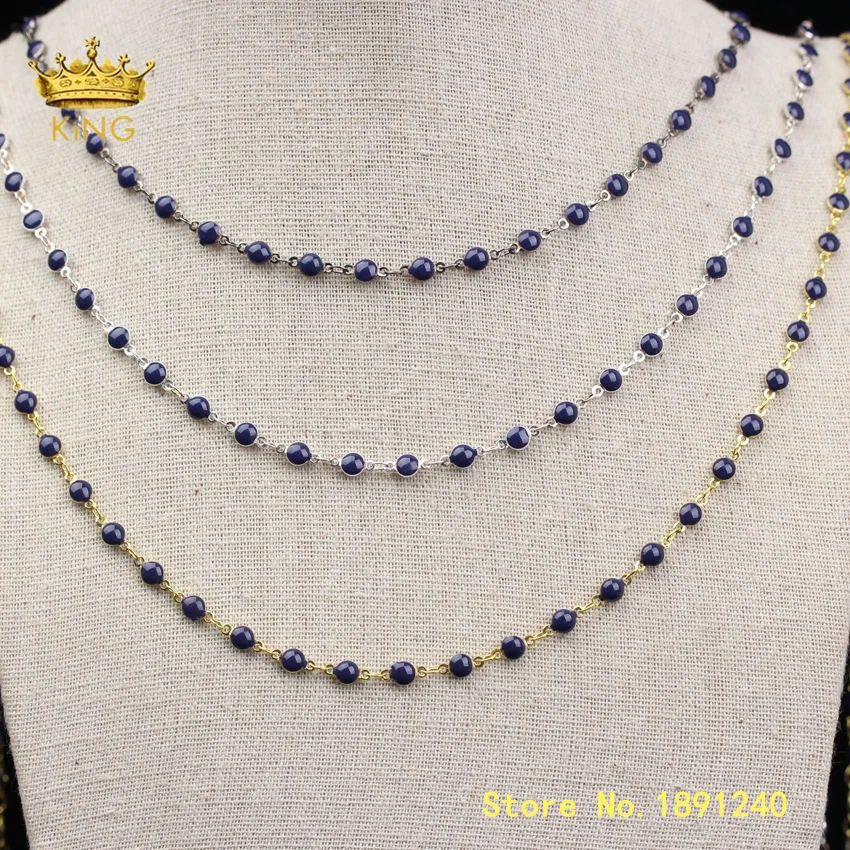 

5meter Wholesale Enamel Beaded Chain for Jewelry,Dark Blue Enamel Chains Crafts Choker,Wire Wrapped Lampwork Glass Chain ZJ372