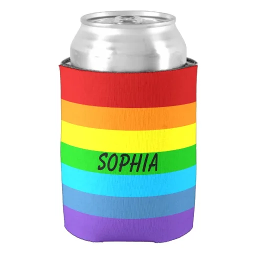 Personalized Gay Pride Rainbow Can or Bottle Holder Custom Name Can
