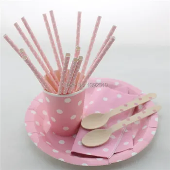 

50set/ 356pcs Party Tableware Birthday Wedding Christmas Party Favor Paper Plate Cup Straw Napkin Wooden Cutlery 6 Colors