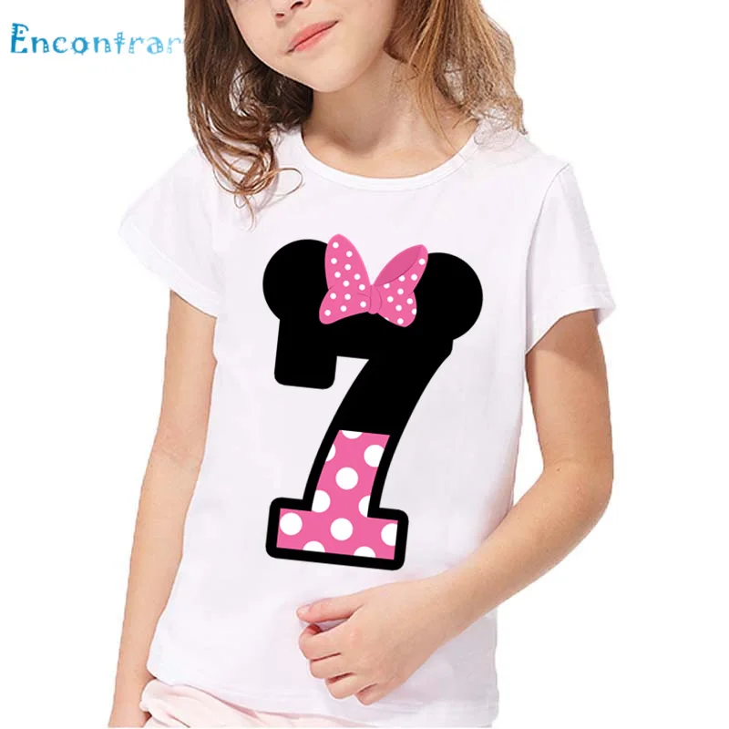 Детская забавная футболка с надписью «Happy Birthday» и бантом одежда для мальчиков и девочек детский подарок на день рождения с цифрой 1 до 9 HKP2416 - Цвет: white-G