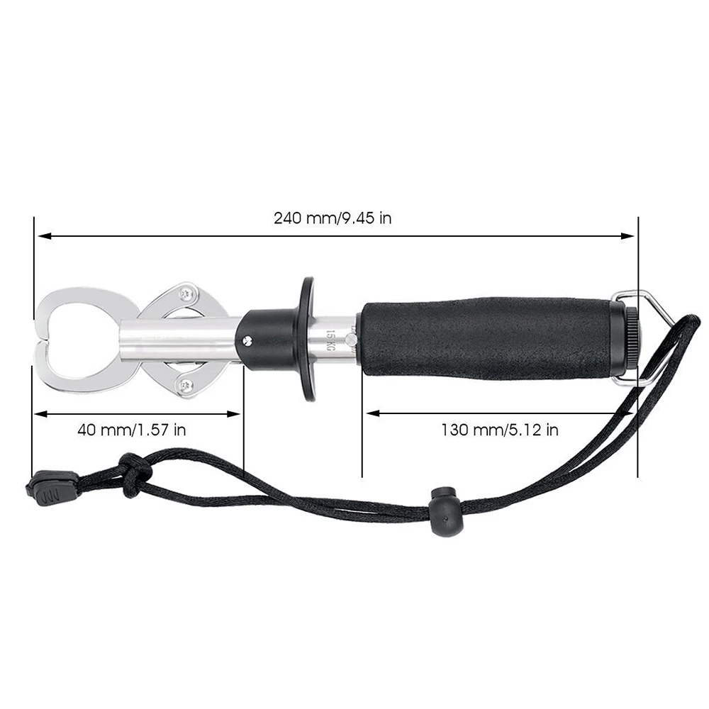 Stainless Steel Fish Lip Gripper Grabber Grip Two-sided Trigger Tool Fish Holder with Scale Max 33 lbs  15kg EVA Foam Handle Adjustable lanyard size