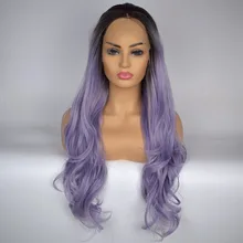 Marquesha длинные волнистые Omber фиолетовый синтетический Синтетические волосы на кружеве парик естественный вид замена парик для Для женщин