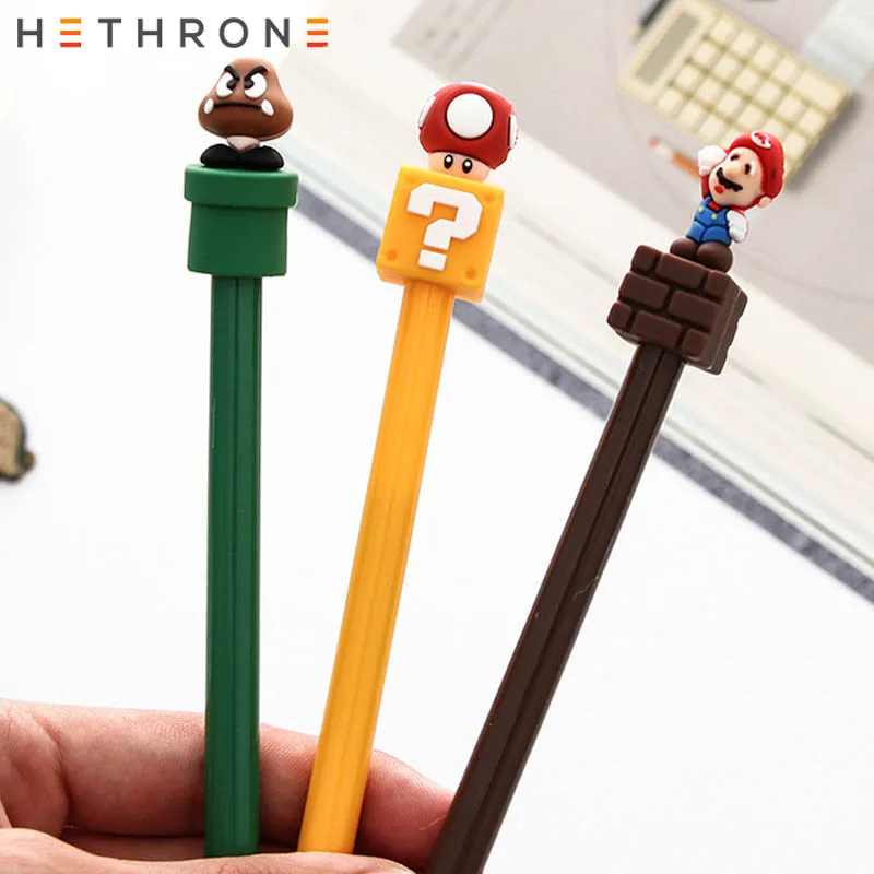 

Hethrone 3pcs/lot pens for school Super Mary design Chancellory gel pen kawaii supplies Writing stationery gel pens papelaria