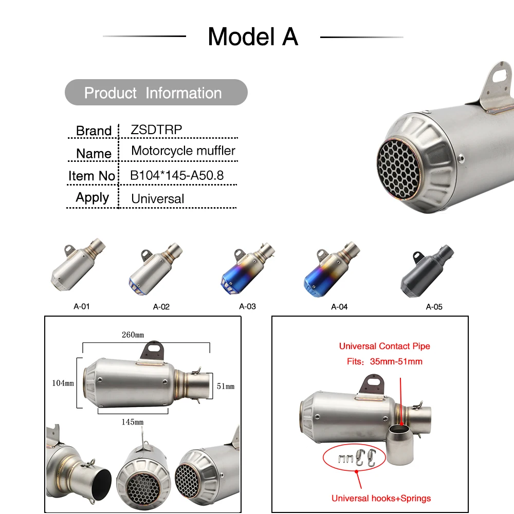 ZSDTRP Универсальный 51 мм Мотоцикл выхлопная труба akrapovic мотоцикл Yoshimura выхлопная труба для GP Байк велосипед ямы Honda Yamaha