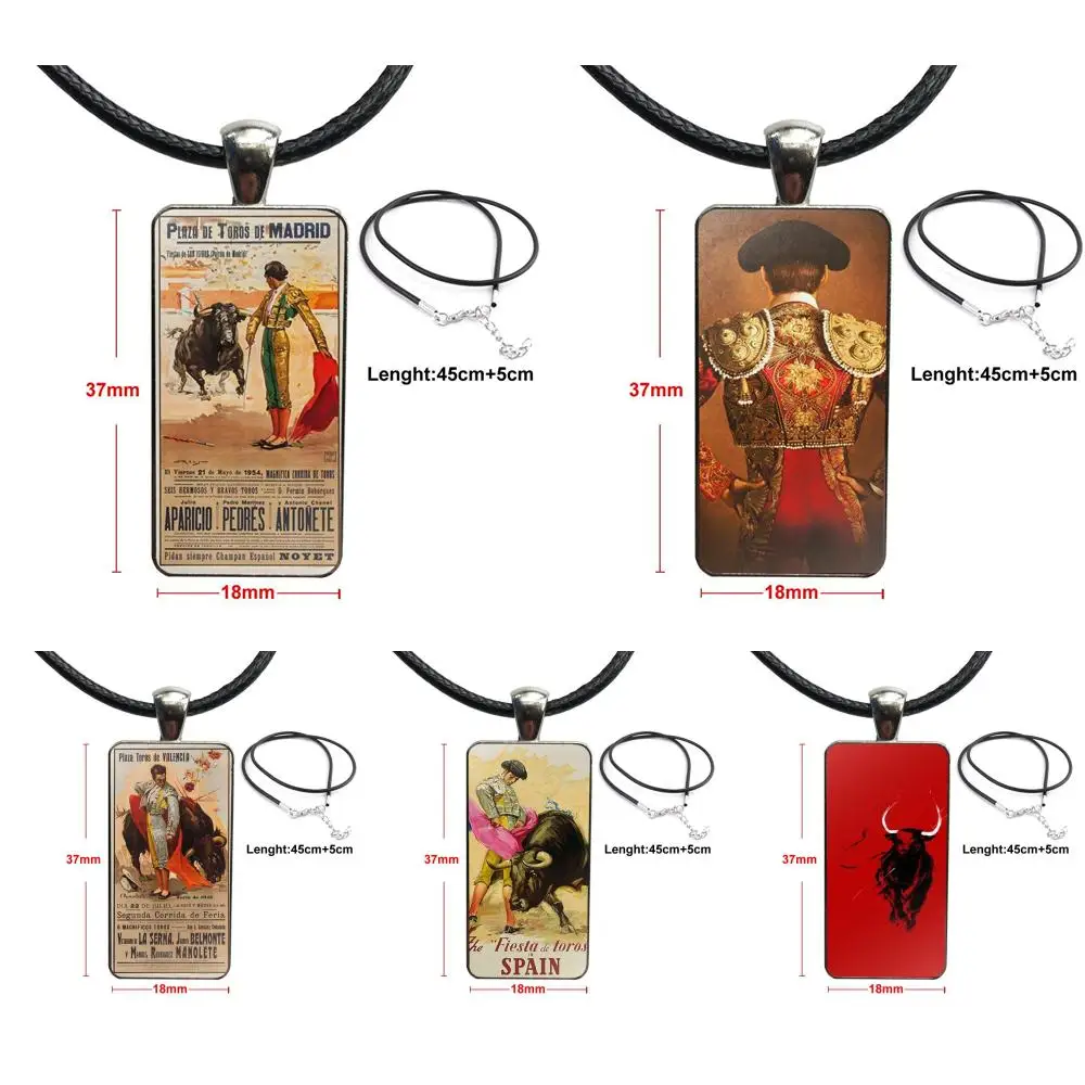 

Spanish Bullfighter Poster For Women Men Fashion Glass Cabochon Pendant Necklace With Women Steel Plated Statement Jewelry