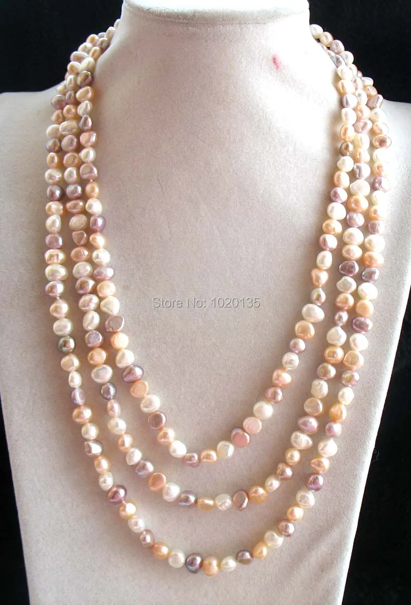 

freshwater pearl pink purple white baroque 7-8mm 150cm long necklace wholesale bead nature gift discount