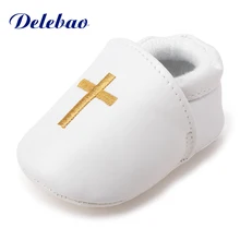 Delebao церковь крест дизайн детской обуви уникальный из искусственной кожи мягкая подошва туфли для крещения