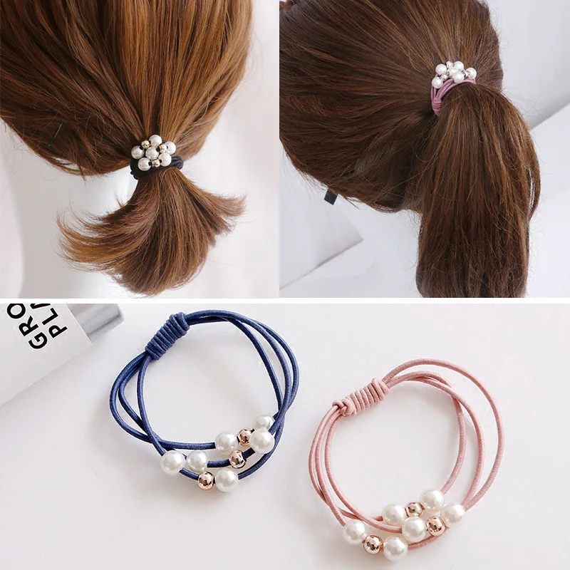 

3PCS New Coming Hot Sale Women Fashion Gift Hair Accessories Elastic Hair Bands Pearl Rubber Band Simple Hair Ropes