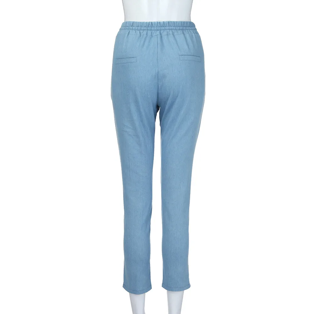 Бренд feitong, женская одежда, новейшие повседневные штаны с эластичной талией, джинсы с высокой талией, повседневные синие джинсовые штаны, roupas Femininas