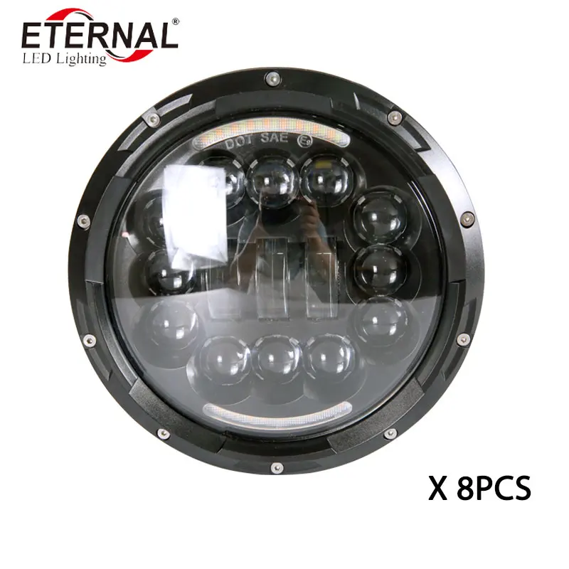 

8pcs x 7 inch round 90W off road LED headlight with DRL angel eyes for 4x4 wrangler TJ JK 09-16 lada niva mazda audi