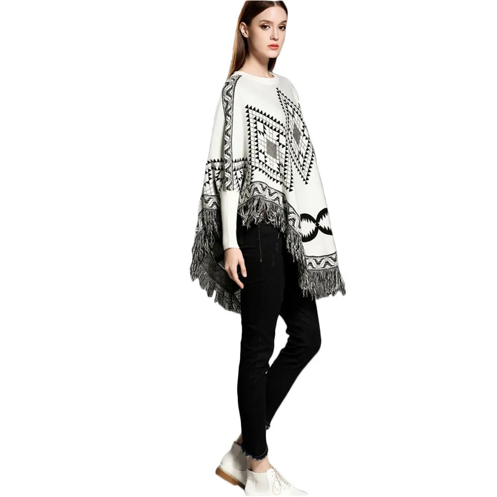 Free Ostrich Autumn Winter Sweater Women O Neck Batwing Sleeve Tassel Pullover Loose Poncho Capes Knitted Pull Femme S25