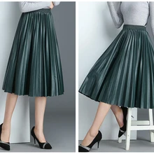 Весна, Новое поступление, кожаная юбка с высокой талией, плиссированная юбка, элегантная, 8 цветов,, женские юбки