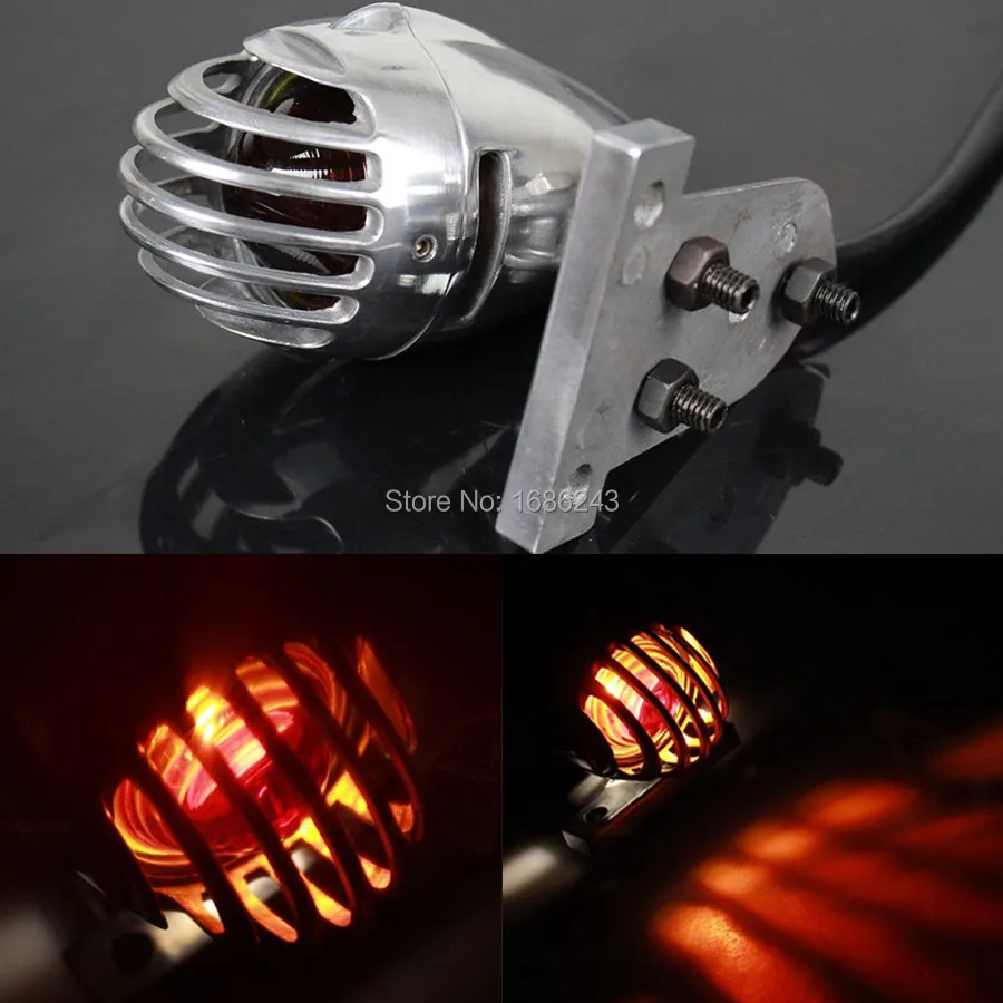 

Chrome Motorcycle Fin License Plate Mount Bullet Tail Brake Light Red Bulb Stop Lamp Fits For Harley Bobber Chopper Custom New