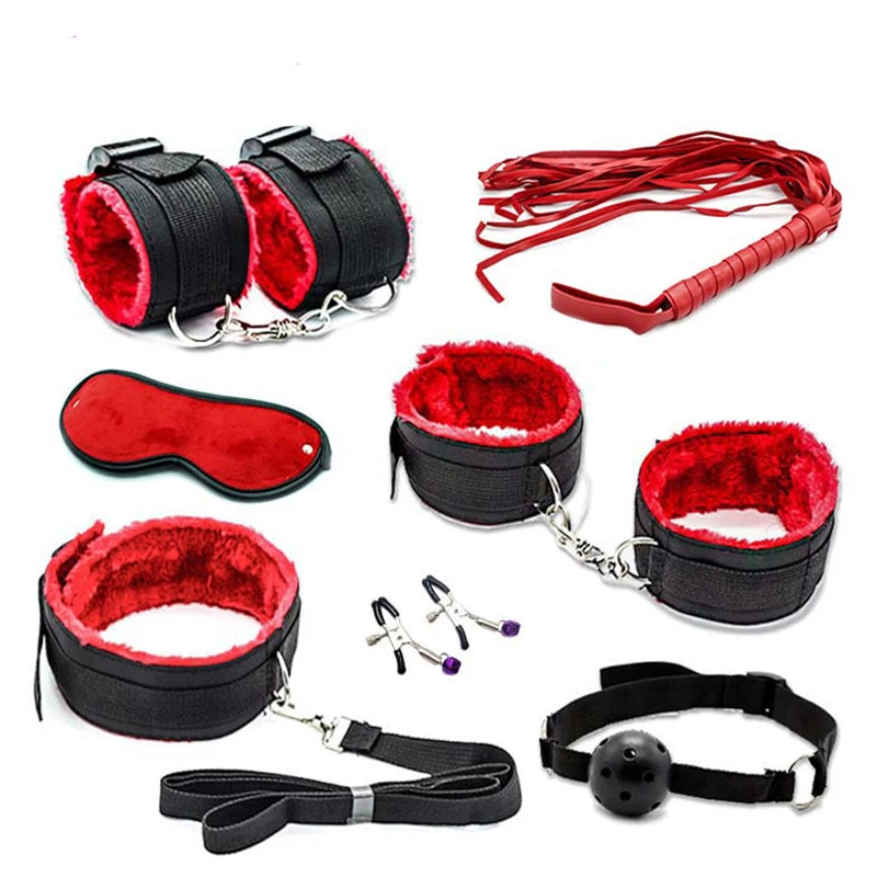 Sex Products Erotic Toys for Adults BDSM Sex Bondage Set Handcuffs Nipple Clamps Gag Whip Rope Sex Toys For Couples