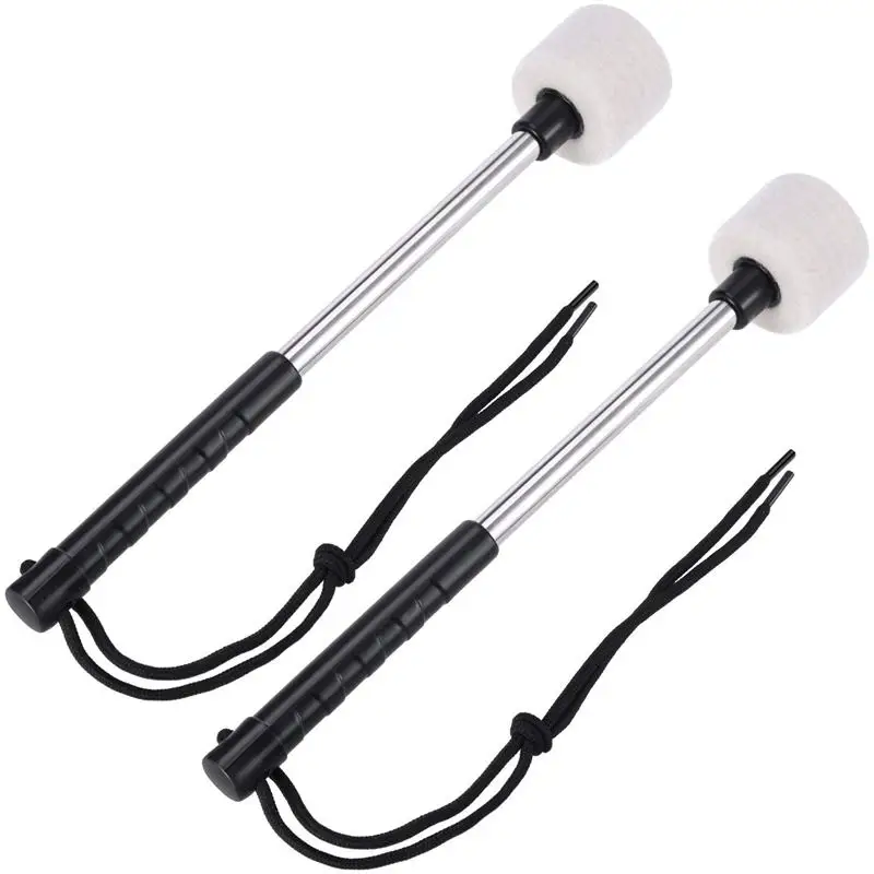 

Pack of 2 Bass Drum Mallet Felt Head Percussion Mallets Timpani Sticks with Stainless Steel Handle, Beige White
