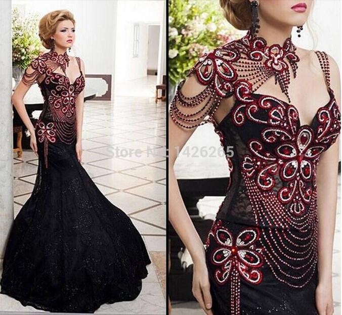 

free shipping robe de soiree 2014 new fashion sexy crystal beading highneck vestido de renda lace party prom gown evening dress