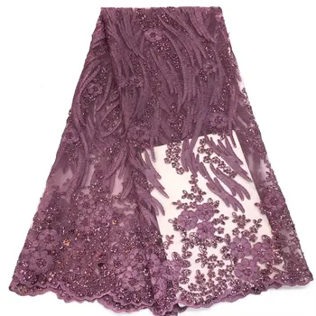 

Onion color African Lace Fabric 2018 High Quality Lace, Pearls Embroidery Tulle Lace Fabric, African Lace sequins 5 Yards H1348