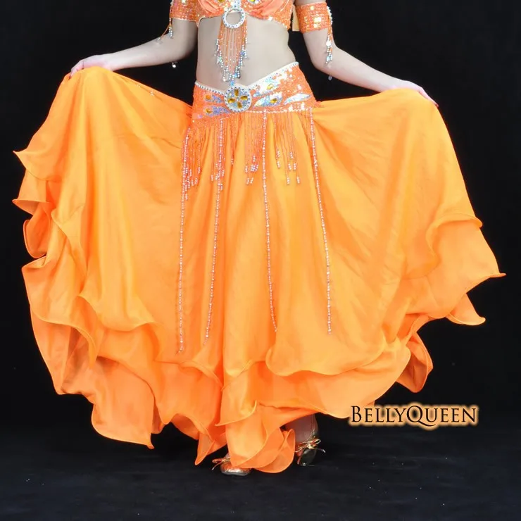Высококачественная одежда для танца живота baru leafrol с двойным разрезом и ушками, шифоновая юбка для танца живота для женщин, костюмы для танца живота - Цвет: Оранжевый