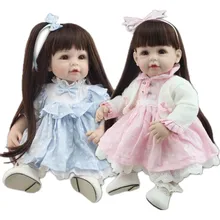 Newborn Silicone Reborn Baby Girls Dolls Lifelike Vinyl Long Hair Girls Babies Birthday Gift Present for Child Early Education