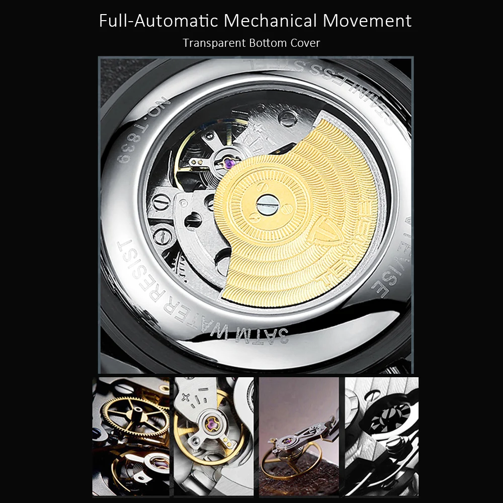 TEVISE T855 Автоматические Мужские механические часы, мужские многофункциональные часы, модные водонепроницаемые наручные часы с большим циферблатом, роскошные часы
