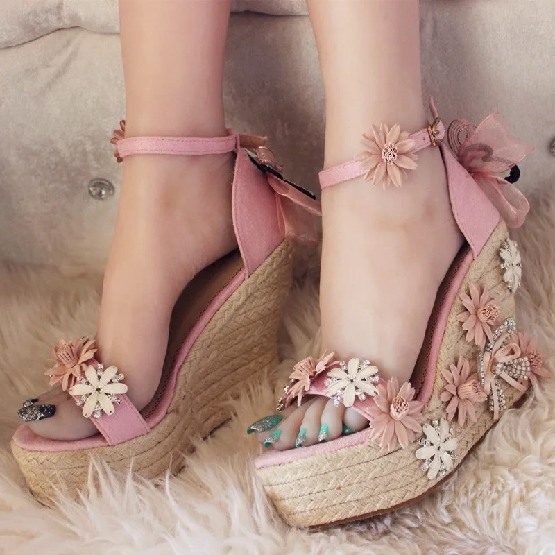 

Women Summer Sandals Crystal Peep Toe Buckle Strap Wedge High Heels Sandals Simple Concise Casual Shoes Woman Pumps J053