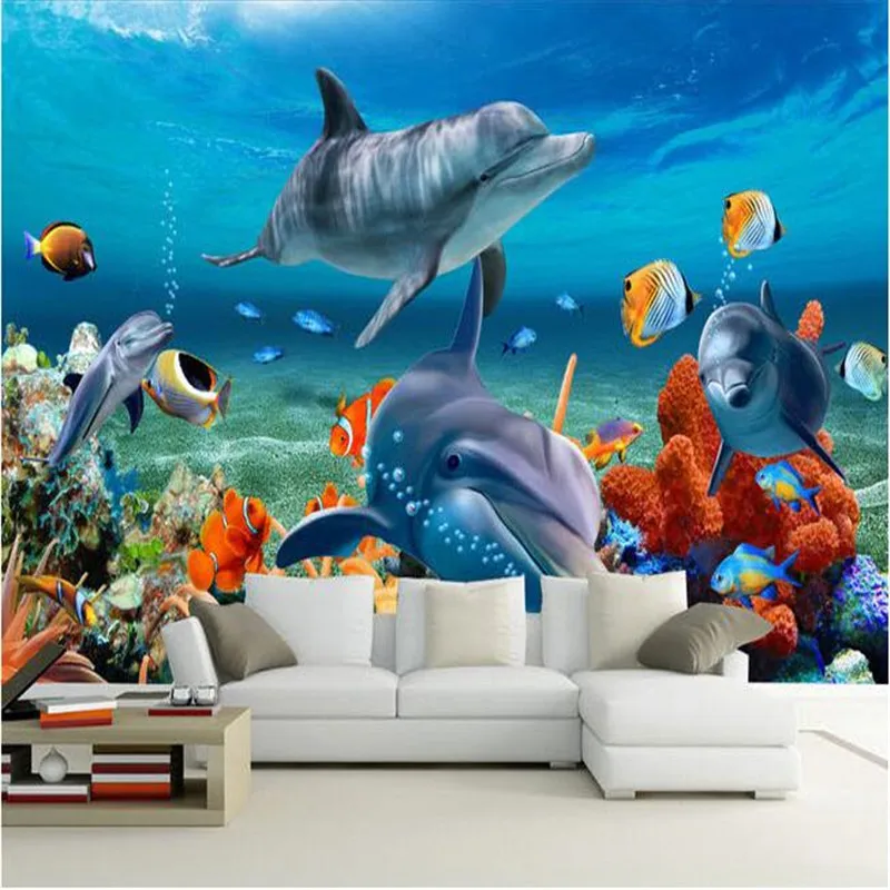 3D Dauphin.Spectacl Photo Papier Peint en Autocollant Murale Plafond Chambre Art