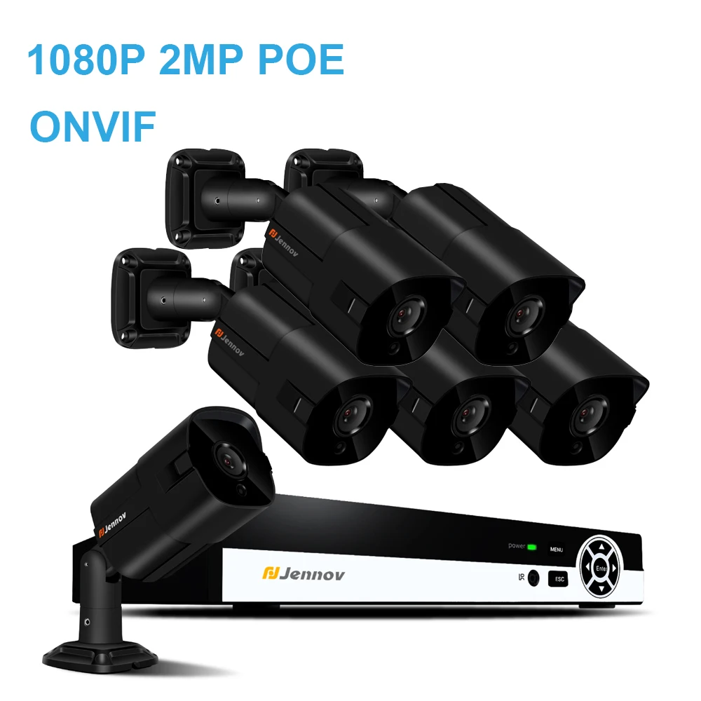 

6CH 1080P 2MP POE NVR CCTV System IP66 Outdoor Waterproof IP Camera ONVIF HD IR Night Vision Surveillance System P2P APP View