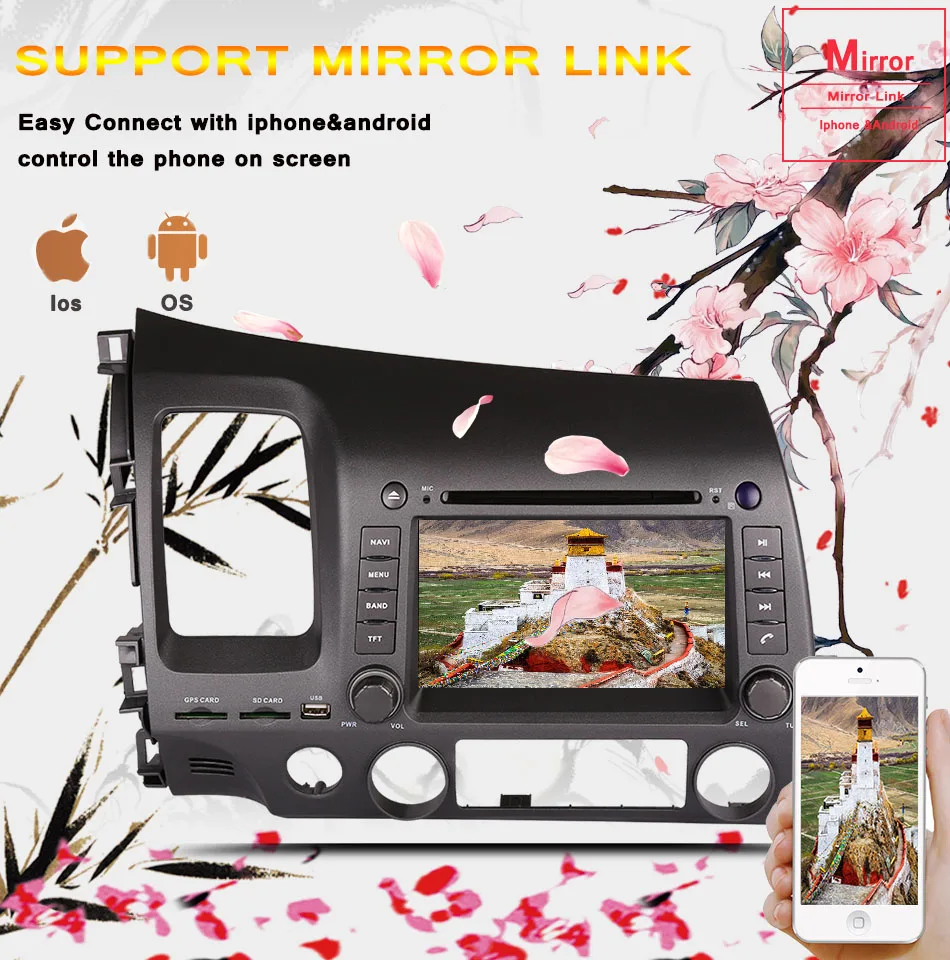 Flash Deal 2 DIN Android 9.0 Car Head Unit 8 inch for Honda Civic 2006-2011 GPS with Radio RDS FM BT Mirror-Link OBD DVD Multimedia Player 7