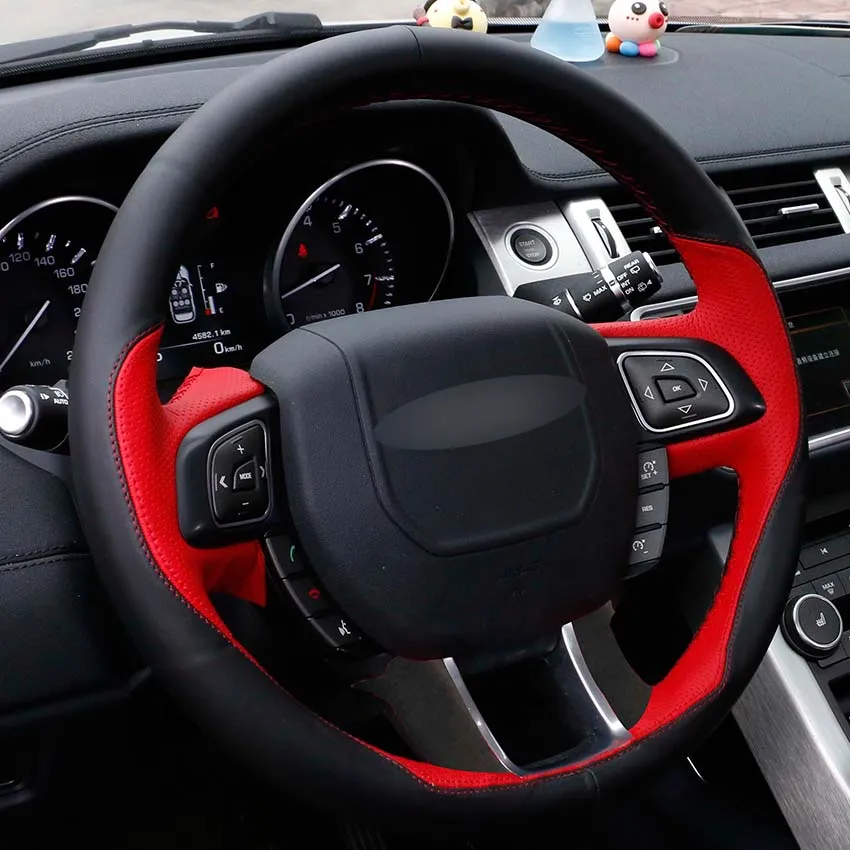 Чехол на руль автомобиля из черной кожи и красной для Land Rover Range Evoque 2012 2016|car steering