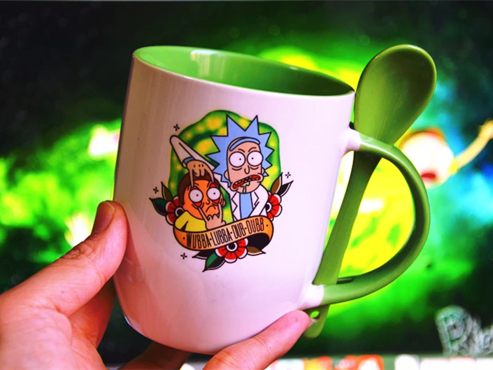 

Rick and Morty WUBBA LUBBA DUB DUBB green cup mug with spoon