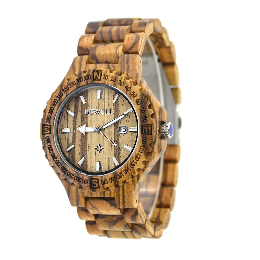 BEWELL деревянные часы мужские наручные с автоматической датой Мужские кварцевые