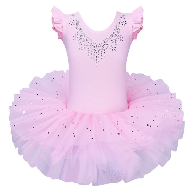 BAOHULU Girls Ballet Tutu Tulle Dress Sleeveless Gymnastics Leotard Diamond Pink Bow Pattern Ballet Leotard For Girl Ballerina B184 Pink
